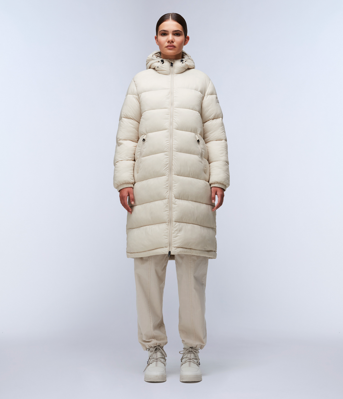 Box Logo Long Jacket Beige Silver - 3