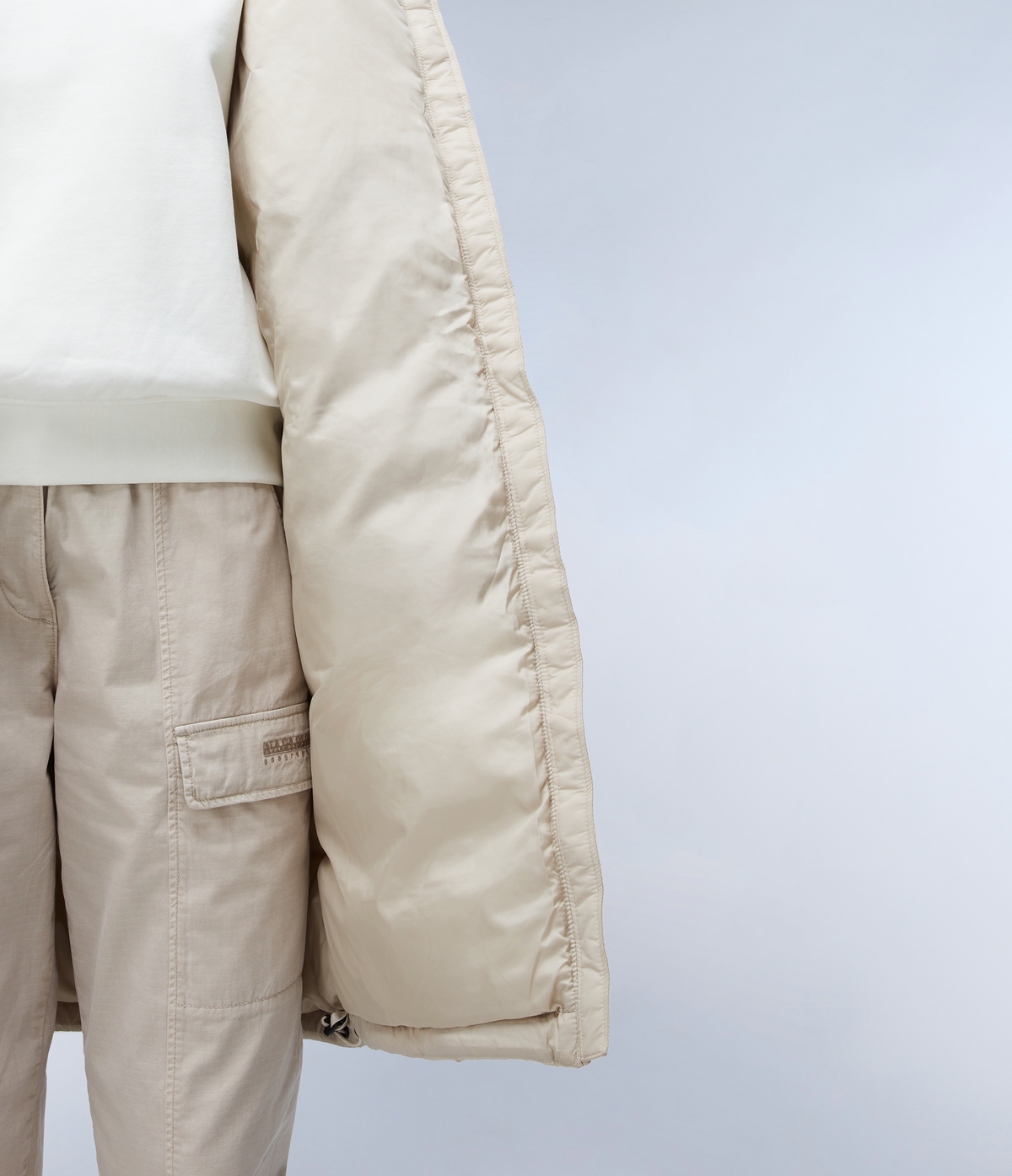 Box Logo Long Jacket Beige Silver - 8